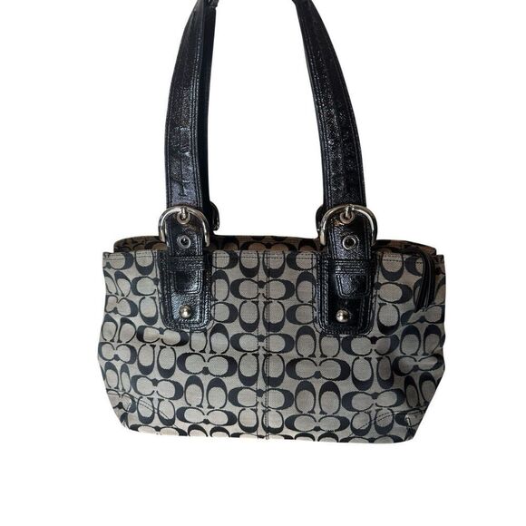 COACH SOHO SIGNATURE TOTE SATCHEL SHOULDER BAG 13117 BLACK WHITE Y2K DESIGNER - Picture 2 of 8